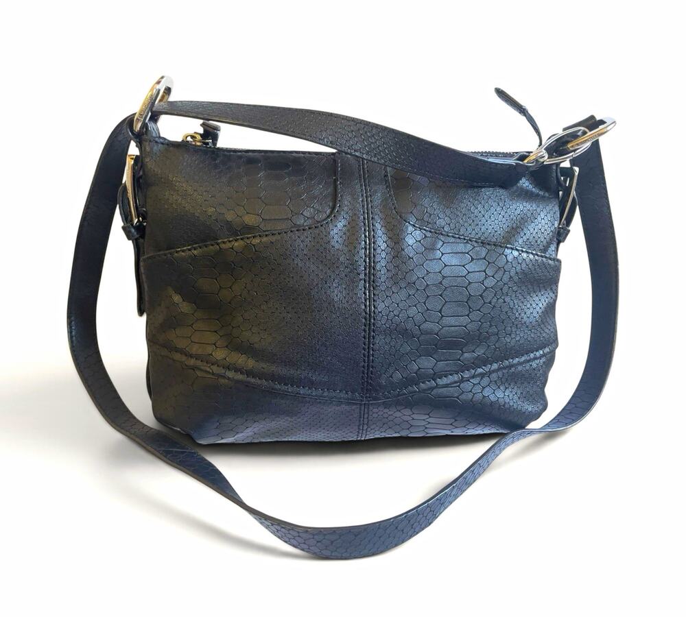 B. Makowsky Black Animal Print Crossbody Bag Purse Zip Detachable Strap Pockets